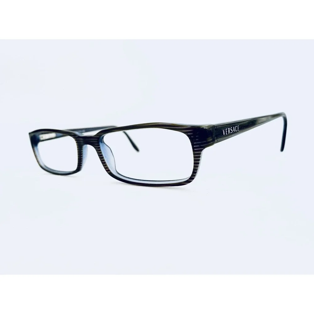 Versace Brown Blue Lucite Wood Style Rectangular Glasses Italy MOD 53 17 135